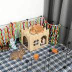 BWOGUE Large Wooden Rabbit House and Hideouts Bunny Castle Detachable Small Animal Play Hideaway Rabbit Hideout Cage Accessories for Indoor Adult Rabbit Guinea Pig Chinchilla Habitat