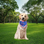 4th of July Dog Bandana for Large X-Large Dogs - Double-Sided Patriotic USA Flag Fireworks Stars Tie-On Scarf, Red White Blue for Boy or Girl Pups, 18-23" Neck