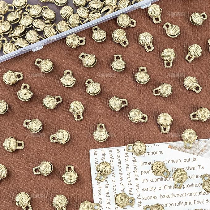 AUEAR, 100 Pieces Vintage Brass Bells 11mm Mini Jingle Bell for DIY Wind Chimes Home Decor