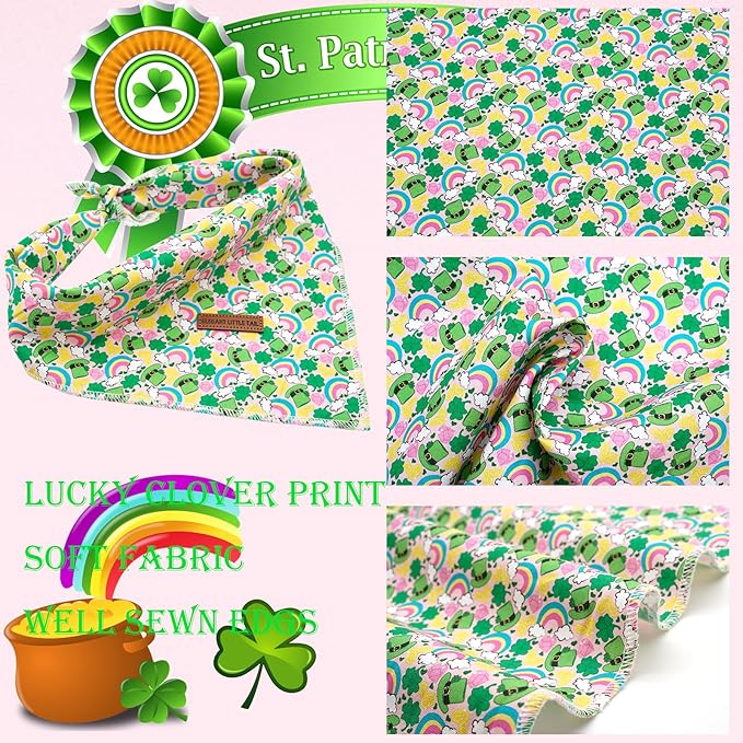 Elegant little tail Dog Bandana, St. Patrick's Day 1PC Washable Dog Scarf Female or Male Square Bib Kerchief Scarf Adjustable Pet Bandana for Medium Large Dogs