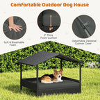 Yaheetech Wicker Dog House Outdoor Indoor with Canopy, Elevated Dog Shelter Dog Bed with Cushion for Small/Medium Dogs, Shade for Deck, Patio, Yard, Pool, Black House, Gray Cushion