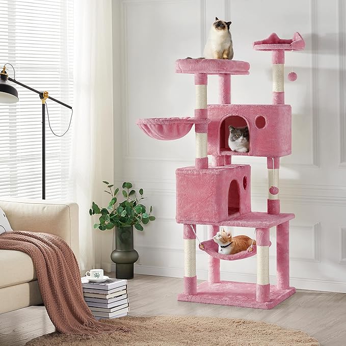 Topeakmart Multi-Level Cat Tree, Large Cat Tower with Condos Platform Perch Hammock Scratching Posts Plush Cat House