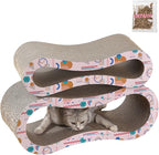 CSR1014D Suvi 26" Modern Cardboard Infinity 2-in-1 Lounge Bed Cat Scratcher with Catnip, Pattern Party