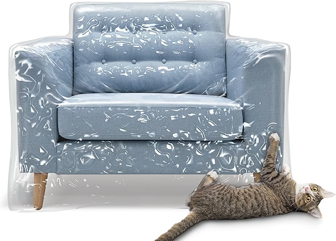 Plastic Recliner Armchair Cover For Pets | Cat Scratching Protector Clawing Deterrent | Heavy Duty Thick Clear Vinyl Chair Slipcover | Waterproof Plastic Furniture Covers For Storage And Moving