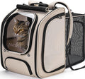 Pecute Cat Backpack Carrier Expandable, Large Space Cat Bubble Backpack, Breathable Cat Carrier, Shaded Dog Backpack Carrier for Travel, Hiking, Vet,12.6" L x 10.2" W x 16.5" H, Khaki