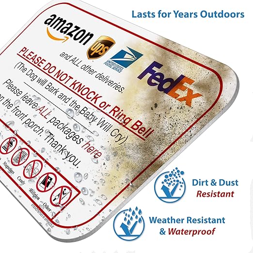 Leave Packages Sign - Do Not Knock or Ring Doorbell, Dog will Bark & Baby will Cry, 6" x 9" No Rust PVC, Will Not Scratch, Easy to Mount with Included Adhesive, Made in USA by SPRYZZLE