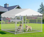 DWVO 7.5'x7.5' Dog Kennel Outdoor with Rotating Feeder Bowls, Outdoor Dog Pens with Roof, Heavy Duty Dog House for Medium Large Dogs