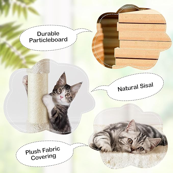 Topeakmart Cat Tree, 80-Inch Cat Tower for Indoor Cats, Multi-Level Cat Condo w/Scratching Posts, Padded Perches and Ladder, Cat Stand House Cat Furniture, Beige
