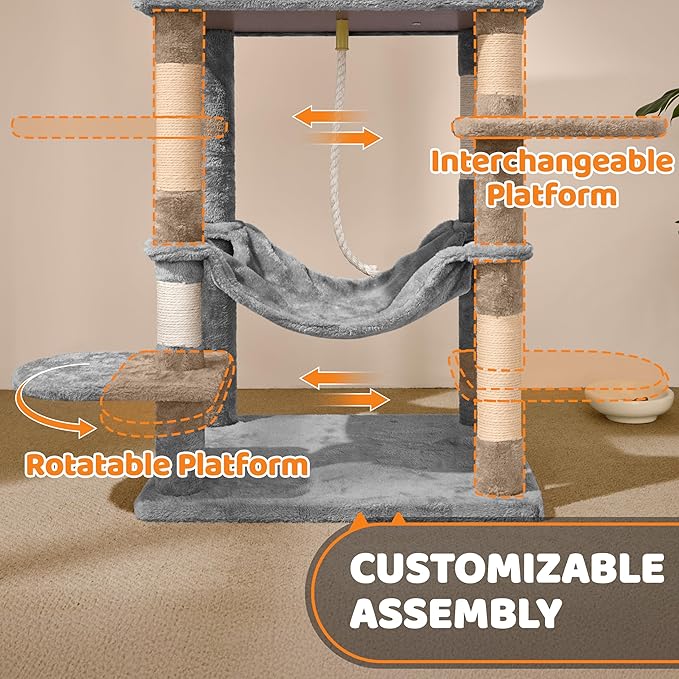 Topeakmart 59 inches Cat Tree Cat Tower Stand House Condo with Big Hammock Scratching Post Kitty Pet Play House