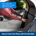 PetSafe Happy Ride Collapsible Travel Crate - Safe Travel Containment with Heavy Duty Aluminum Frame, Mesh Windows, Convenient Storage Pockets & Secure Seat Belt Access - Road Trip Crate