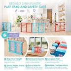 Regalo Safety 192-Inch Super Wide Baby Gate and Play Yard, 2-in-1 Convertible Plastic Baby Gate, Extra Wide Safety Barrier, Hardware Mounted, Adjustable Panels for Openings, Ages 6–24 Months