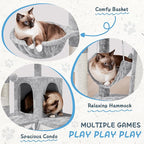 Yaheetech Cat Tree Tower, 40-Inch Condo with Hammock, Oversized Soft Platform, Scratching Board, Basket, Pet Beds & Furniture for Large Kittens, Light Gray