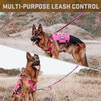 Forestpaw Pink Tactical Dog Harness for Large Dogs,Tactical Dog Collar with Bungee Leash Set,No Pull Military Dog Harness for Walking Training,Adjustable for Medium Large Dogs,Chest 15.5-25.5"