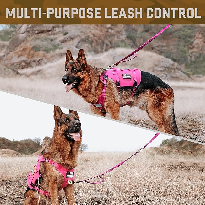 Forestpaw Dog Harness for Large Dogs,Tactical Dog Harness with Handle,No Pull Military Service Dog Vest with Pockets Adjustable for Walking Training,Hot Pink,Chest 21.5-45"
