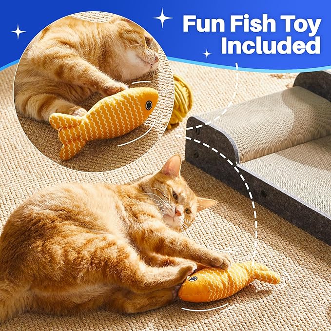 26-Inch Large Cat Scratcher Lounger Bed, Durable Cat Scratching Pad, Cat Scratch Board for Indoor Cats, Corrugated Cardboard Cat Scratcher Bed to Lounge and Scratch, Furniture Protector, Grey