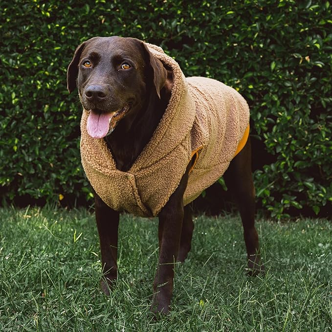 Tuff Pupper Fleece Dog Hoodie Sweater | Teddy Sherpa Outer & Soft Polar Fleece Lining | Adjustable Fit Winter Coat with Hood, Leash Hole, Ribbed Cuffs | For Small Medium Large XL XXL Dogs (Brown, XXL)
