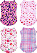 PET SHOW 4 Pack Paw Bone Printed Dog Clothes Shirts Soft Vest Lightweight Sleeveless Cats Doggies T-Shirts Puppies Tank Top Tee for Small Medium Dogs White Black Pink Blue (Medium, Pink for Girls)