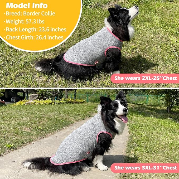 KYEESE 2Pack Dog Shirt, Lightweight Sun Protection Sleeveless Dog T Shirts for Large Dogs Girl, Breathable Pet Reflective Tank Top Summer Dogs Clothes for Outdoor Walking, Grey+Hotpink, 3XL