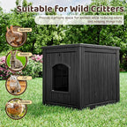 NUNU LAB Cat House for Indoor & Outdoor, Durable PP Plastic Cat Shelter with Easy Assembly & Cleaning, Cozy All-Season Pet House for Cats, Kittens & Small Pets (Black, Large)