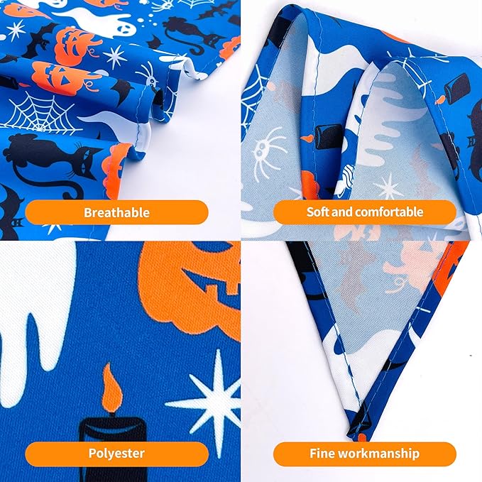 10pcs Halloween Dog Bandanas for Medium Breed Kerchief Triangle Bibs Scarves Pumpkin Bats Ghost Spider Owls Pattern for Girl Boy Grooming Costume