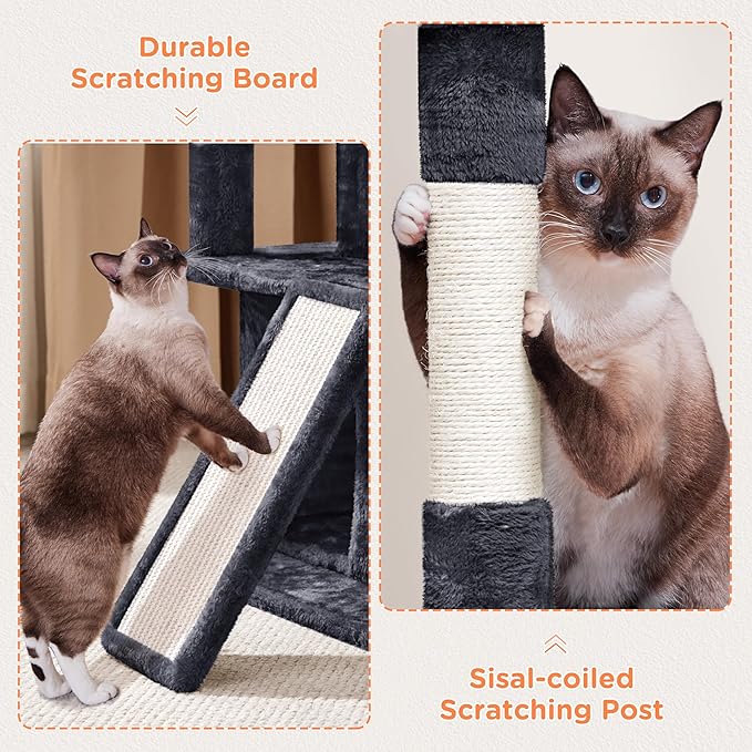 Yaheetech Cat Tree for Indoor Pets, 36in Tower Condo w/Extra Large Perch, Scratching Posts, Board, Dangling Ball, Play Structure for Kittens & Adult Cats, Graphite Gray