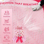 EXPAWLORER Dog Harness Small Medium Sized Dogs, Plaid Dog Dress Bowknot Harness and Leash Set, No Choke No Pull Soft Mesh Vest Cute Princess Puppy Outfits Clothes Costume for Girls Party Cats Pink M