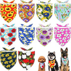 10PCS Big Dog Bandanas Floral Spring Flowers for Large XL Breed Dog Pink Purple Yellow Pattern Kerchief Triangle Bibs Head Scarves for Boys and Girls Grooming Accessories Costume
