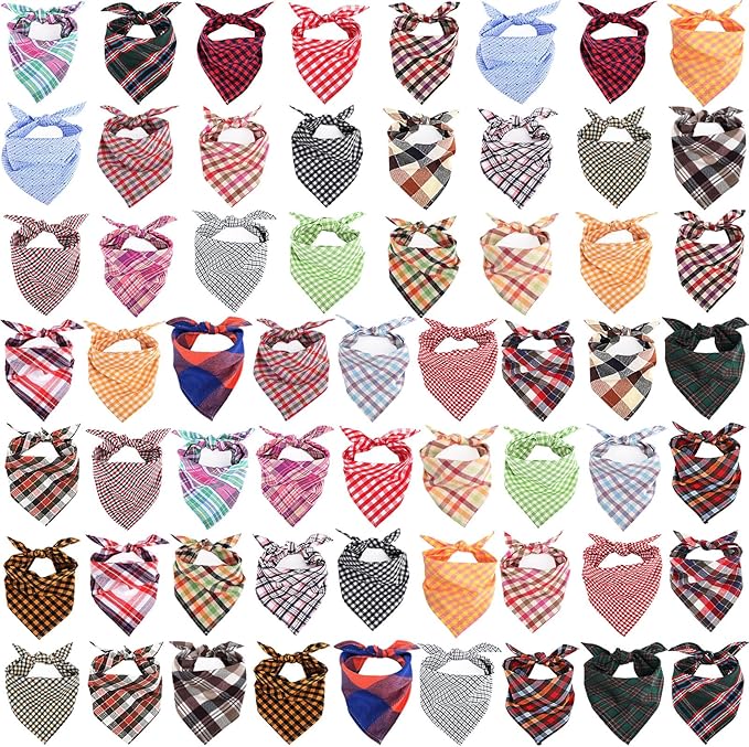 Segarty 60 Pack Triangle Pets Kerchief, 22.8"x15.7" Pet Scarf Washable Plaid Dog Bandanas Accessories Bulk for Small Medium Dogs Cats Large Puppy, Adjustable Reversible Boy Birthday Bibs