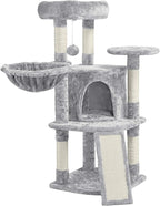 Topeakmart 42in Cat Tree Tower for Indoor Cats, Cat Condo with Perch & Hammock, Activity Center, Multi-Level Cat Furniture with Scratching Posts, Cat House, Light Gray