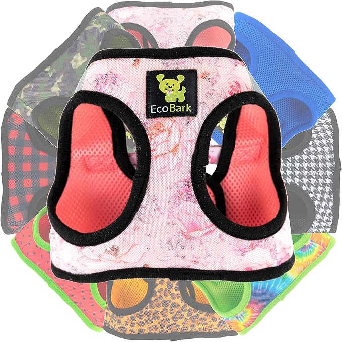 EcoBark Step in Dog Harness - Eco-Friendly Small Breed Dog Harnesses for XXS, XS, & Small Dogs - Reflective and Adjustable Mini Body Halter Vest - Soft Mesh Toy Breed Harness (Floral, XS)