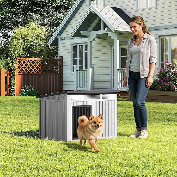 Bifanuo Dog House Outdoor Indoor for Medium Dog - Weatherproof & Removable Roof, Easy Assemble and Clean for Small to Medium Dogs(Grey, 32.1" L × 25.1" W × 24" H)