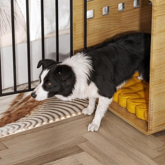 Wooden Puppy Crates for Small Dogs, Pinewood 30 inch Small Dog Crate Kennel Indoor Cage Furniture Heavy Duty, Pet House End Table for Bedroom, Living Room, Natural