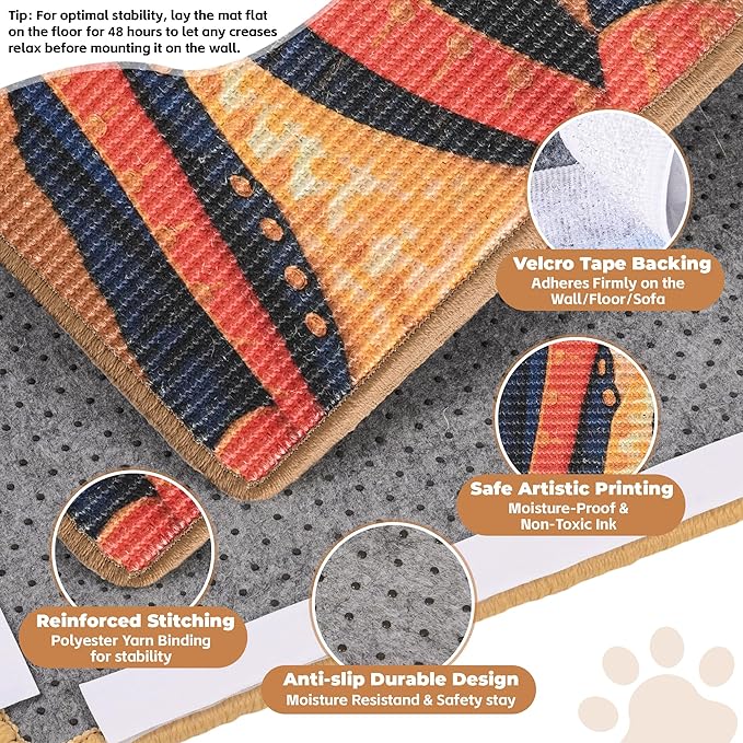 Sisal Cat Scratcher Mat, Cat Wall Scratcher for Indoor Cats, 23.6x15.7 Inch Cat Scratch Pad with Hook & Loop, Wall Mounted Cat Scratching Post to Protect Couch and Carpet（Royal Cat）