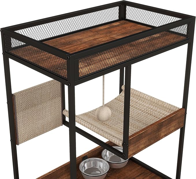 Cat Litter Box Enclosures with Cat Tree Tower,Cat Furniture All-in-one Modern, with Food Station and Cushions
