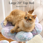 797Audio Natural Wood Flower Cat Tree, Modern Cat Tower with Real Solid Wood Branch, Luxury Aesthetic Cat Tree with Scratching Post, Scratch Pad, Cat Tree Tower for Indoor Large Adult Cats, Sky Blue