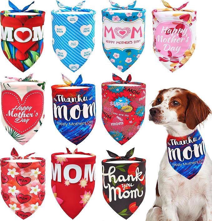 10PCS Mother's Day Dog Bandanas for Extra Large XL XXL Triangle Bibs Head Scarves for Boys Girls Grooming Accessories Costume