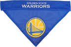 Pets First NBA DOG BANDANA - GOLDEN STATE WARRIORS REVERSIBLE PET BANDANA. 2 Sided HOME & AWAY Sports Bandana with a PREMIUM Embroidery TEAM LOGO, Small/Medium.