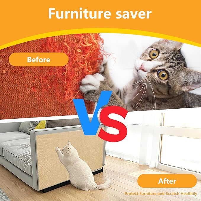 Cat Scratch Pad for Wall,Cuttable and Adhesive Cat Scratching Mat,Fun Interactive Scratcher,Cat Scratch Furniture Protector (Khaki,39.3×15.8inch)
