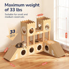 DIY Cardboard Cat House with Scratching Posts, Scratching Board, Multi-Level Cat Tower Playhouse & Tunnel for Kittens & Adult Cats, Recyclable 61.02″ × 36.61″ × 40.2″, Kraft Brown