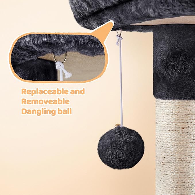 Yaheetech Cat Tree, 34in Cute Cat Tower for Indoor Cats, Multi-Level Pet Condo Furniture Activity Center Cat Bed w/Scratching Post&Dangling Ball&Platform for Kittens, Black