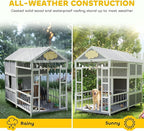 PawHut Dog House Outdoor Indoor, 79" x 41" x 63" Wooden Dog Shelter with Porch, Storage Cabinet, Weatherproof Roof, Elevated Floor, Air Vents & Observation Windows, Large Pet Shelter for Large Breeds