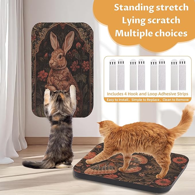 2 Pack Art Cat Scratcher, Wall-Mountable Cat Scratch Pad, Cat Wall Scratcher 16.7x11x1 Inch Cat Scratching Board for Indoor Cats Toy(Butterfly & Rabbit)