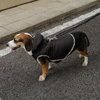 Fleece Lining Dog Hoodie with Harness Built in,Extra Warm Medium Dog Jacket in Winter Doggie Coats with Drawstring Hooded,Black L
