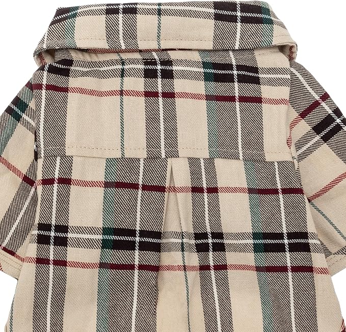 PUPTECK Plaid Dog Shirt, Cute Puppy Cat Polo T-Shirt, Soft Pet Clothes Outfit for Small Medium Dogs, Costume M