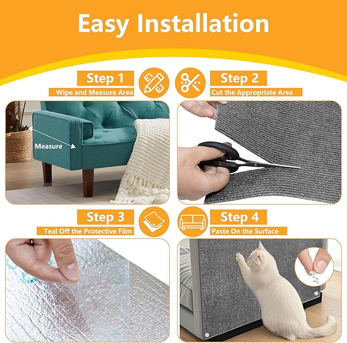 Cat Scratch Pad for Wall,Cuttable and Adhesive Cat Scratching Mat,Fun Interactive Scratcher,Cat Scratch Furniture Protector (Light Gray,78.7×15.8inch)