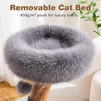 HITTITE Natural Solid Wood Cat Tree Tower with Scratching Post, 32 Inches Tall Modern Cat Tower with Cozy Bed and Platforms, Luxury Real Branch Cat Tree for Indoor Cats Large Adult, Grey.