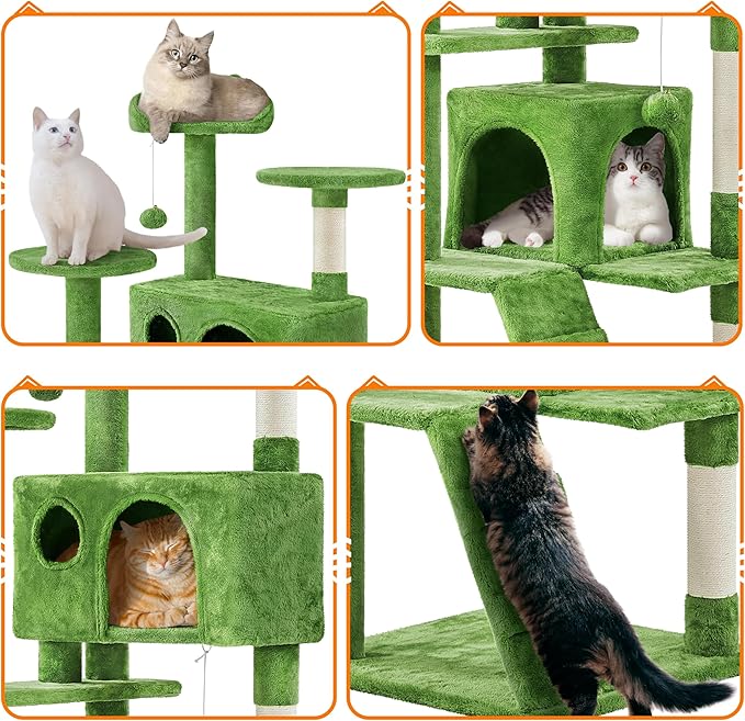 Topeakmart 61in Cat Tree Tower Condo with 2 Cozy Cat Condos Ladder and 3 Platforms for Indoor Cats Kittens