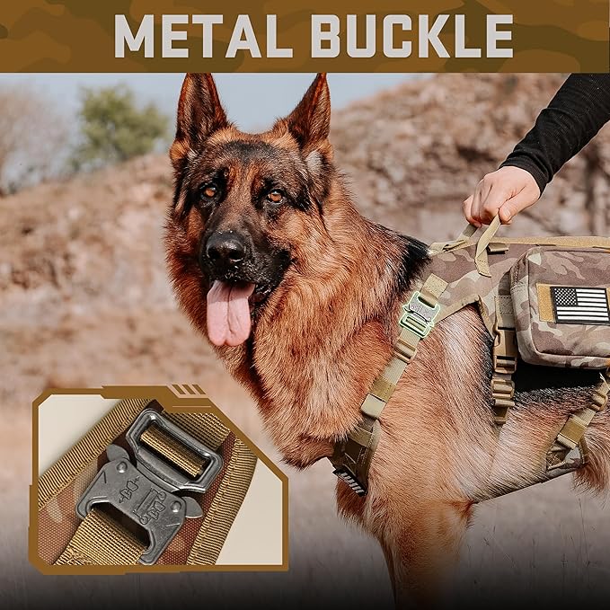 Forestpaw Dog Harness Medium Sized,Tactical Dog Harness with Handle,No Pull Military Style Service Dog Vest with Pockets Adjustable for Medium Large Dogs,Camouflage Brown,Chest 15.5-25.5"
