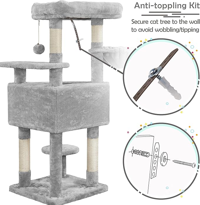 Topeakmart 46'' Cat Tree Cat Tower, with Thicker Scratching Posts, Larger Plush Perch, Spacious Condo, Basket, Multi-Level Cat Condo Furniture for Indoor Cats Kitty Pet Play House