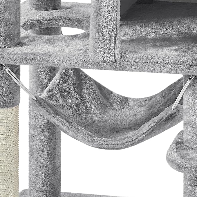 Topeakmart 71.5 inch Cat Tree Tower, Cat Furniture w/ 2 Condos, 2 Perches, 2 Hanging Balls Pet Stand House with Basket and Hammock for Indoor Cats and Kittens, Light Gray